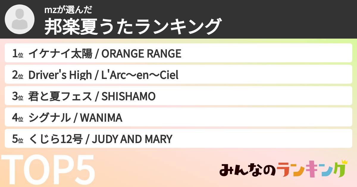 mzさんの「邦楽夏うたランキング」