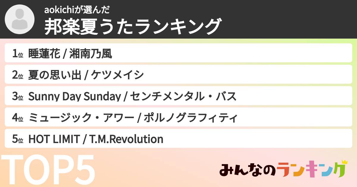 aokichiさんの「邦楽夏うたランキング」