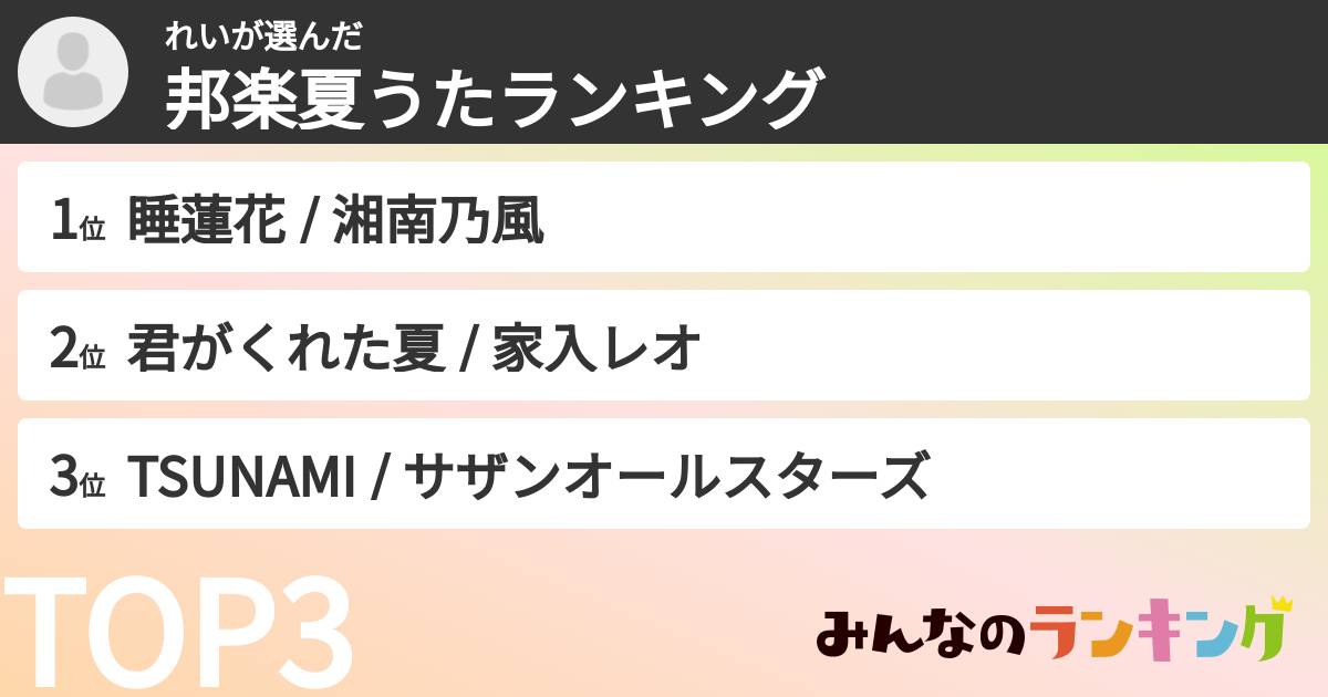 れいさんの「邦楽夏うたランキング」