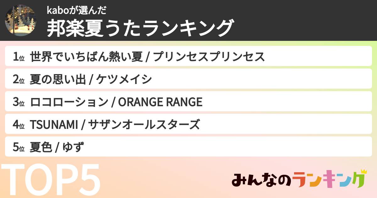 kaboさんの「邦楽夏うたランキング」