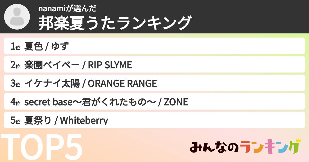 nanamiさんの「邦楽夏うたランキング」
