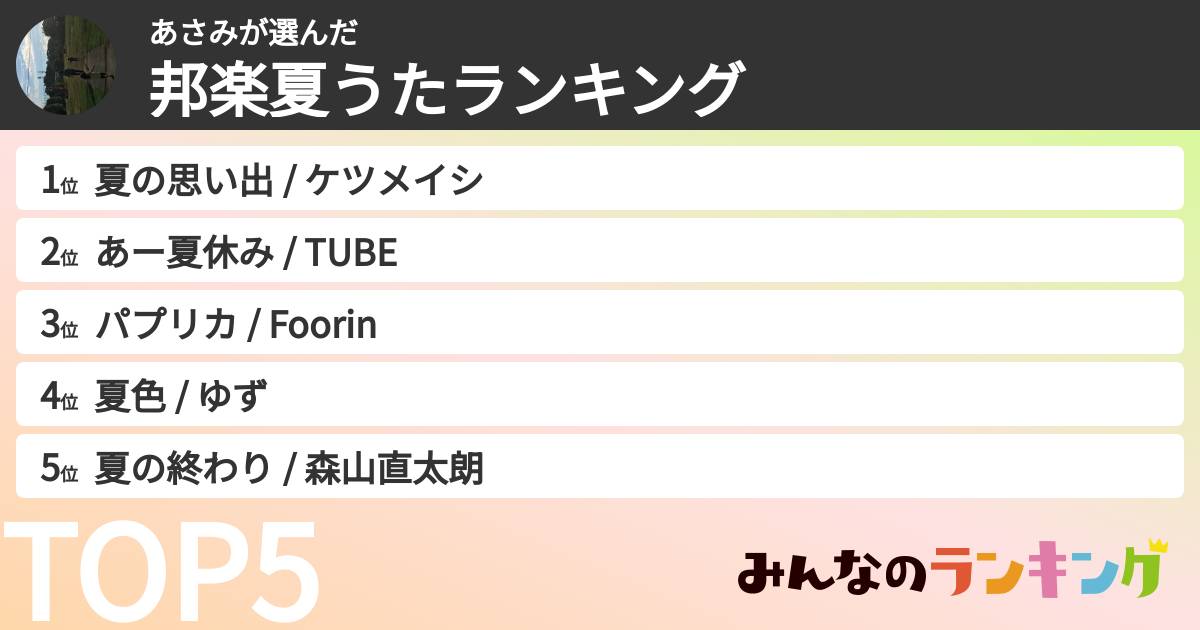 あさみさんの「邦楽夏うたランキング」