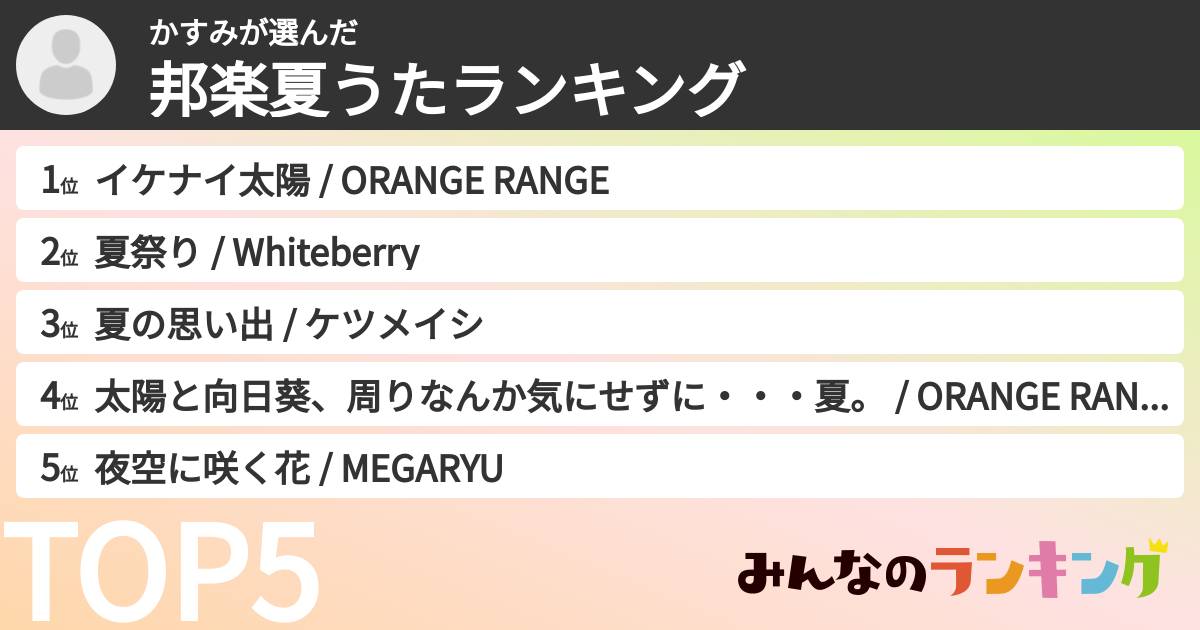 かすみさんの「邦楽夏うたランキング」