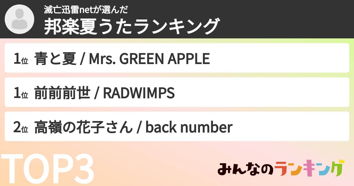 滅亡迅雷netさんの「邦楽夏うたランキング」