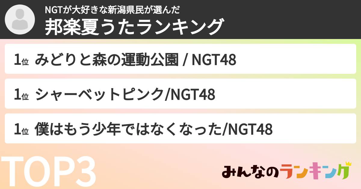 NGTが大好きな新潟県民さんの「邦楽夏うたランキング」