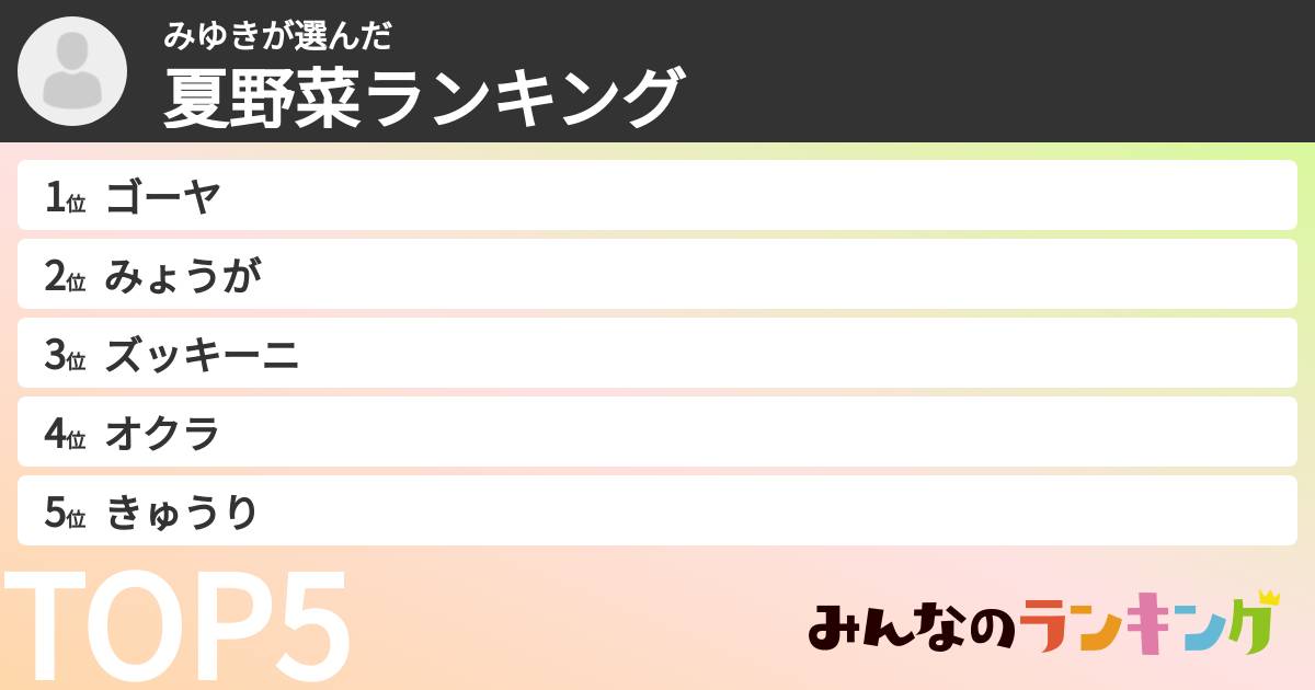 みゆきさんの「夏野菜ランキング」