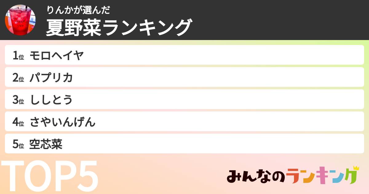 りんかさんの「夏野菜ランキング」