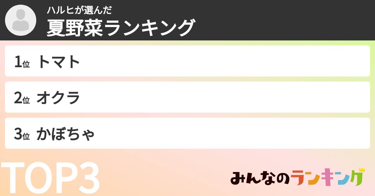 ハルヒさんの「夏野菜ランキング」