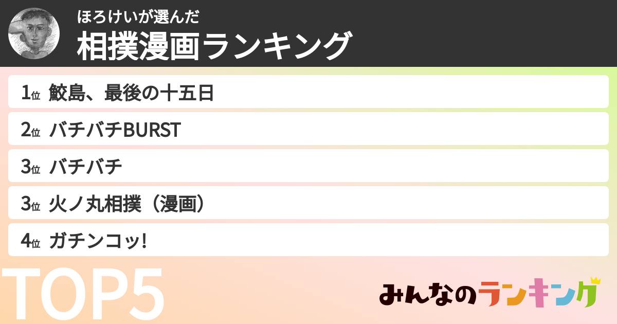 ほろけいさんの「相撲漫画ランキング」