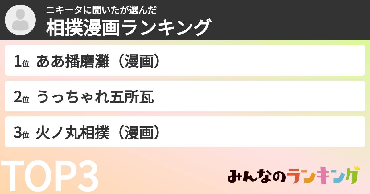 ニキータに聞いたさんの「相撲漫画ランキング」