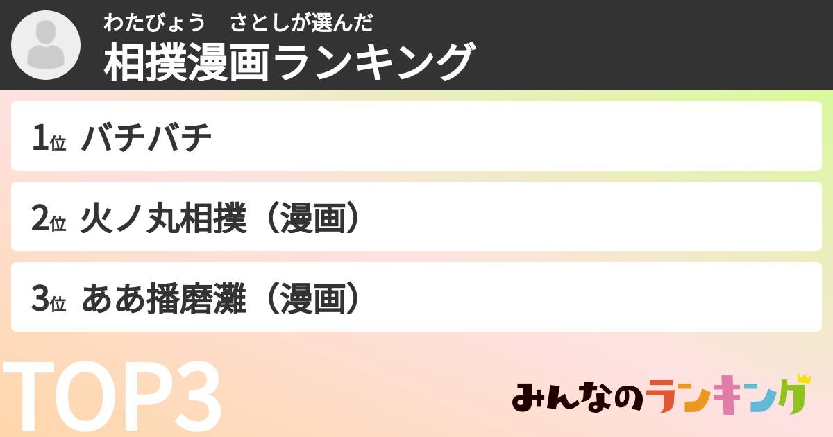 わたびょう　さとしさんの「相撲漫画ランキング」