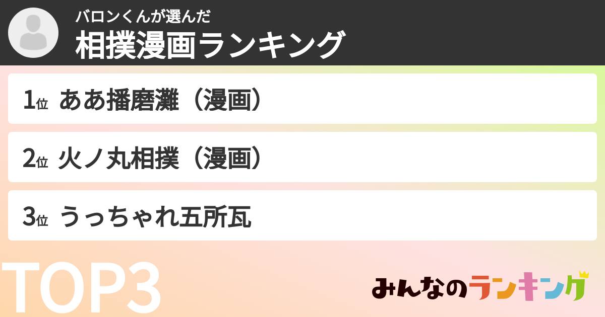 バロンくんさんの「相撲漫画ランキング」