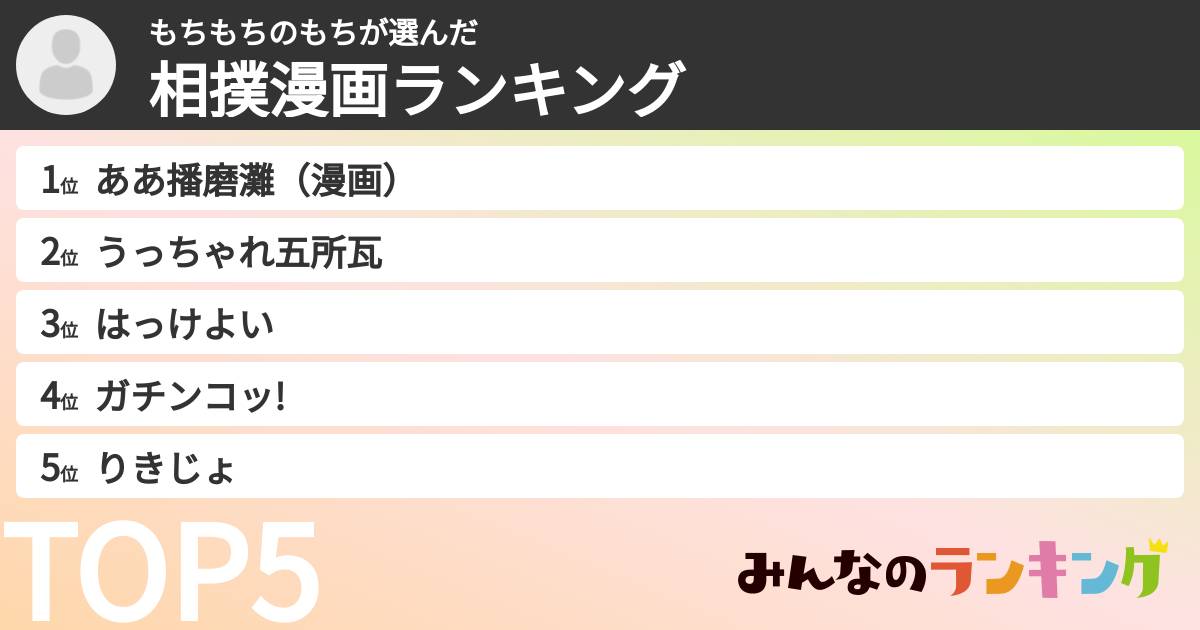 もちもちのもちさんの「相撲漫画ランキング」