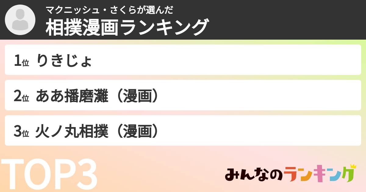 マクニッシュ・さくらさんの「相撲漫画ランキング」