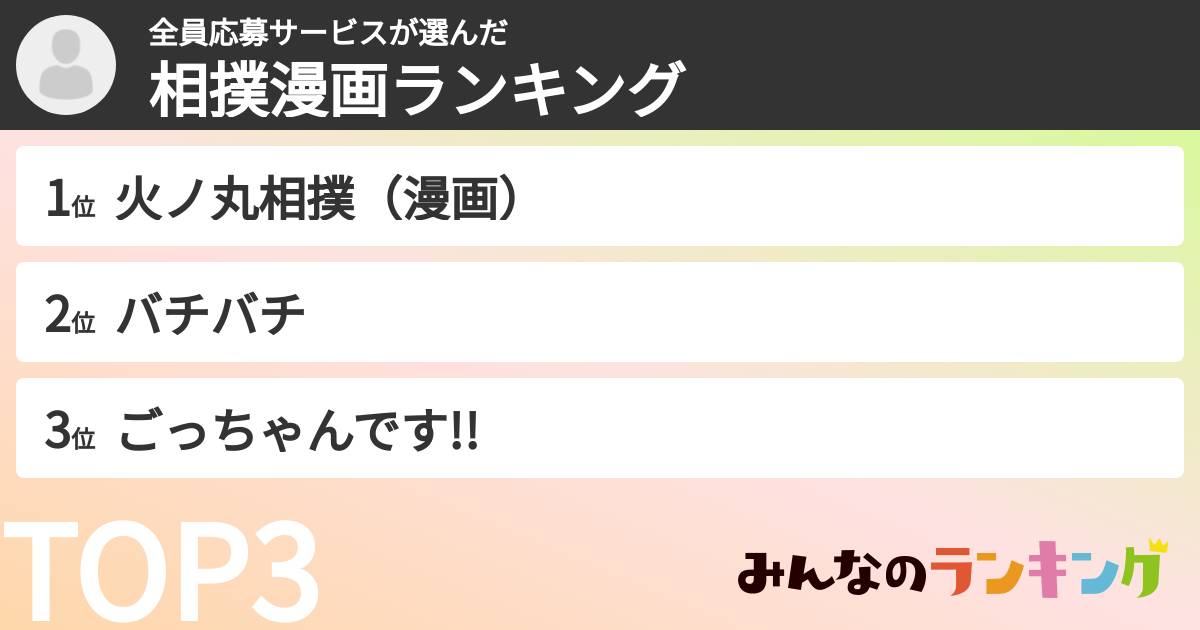 全員応募サービスさんの「相撲漫画ランキング」