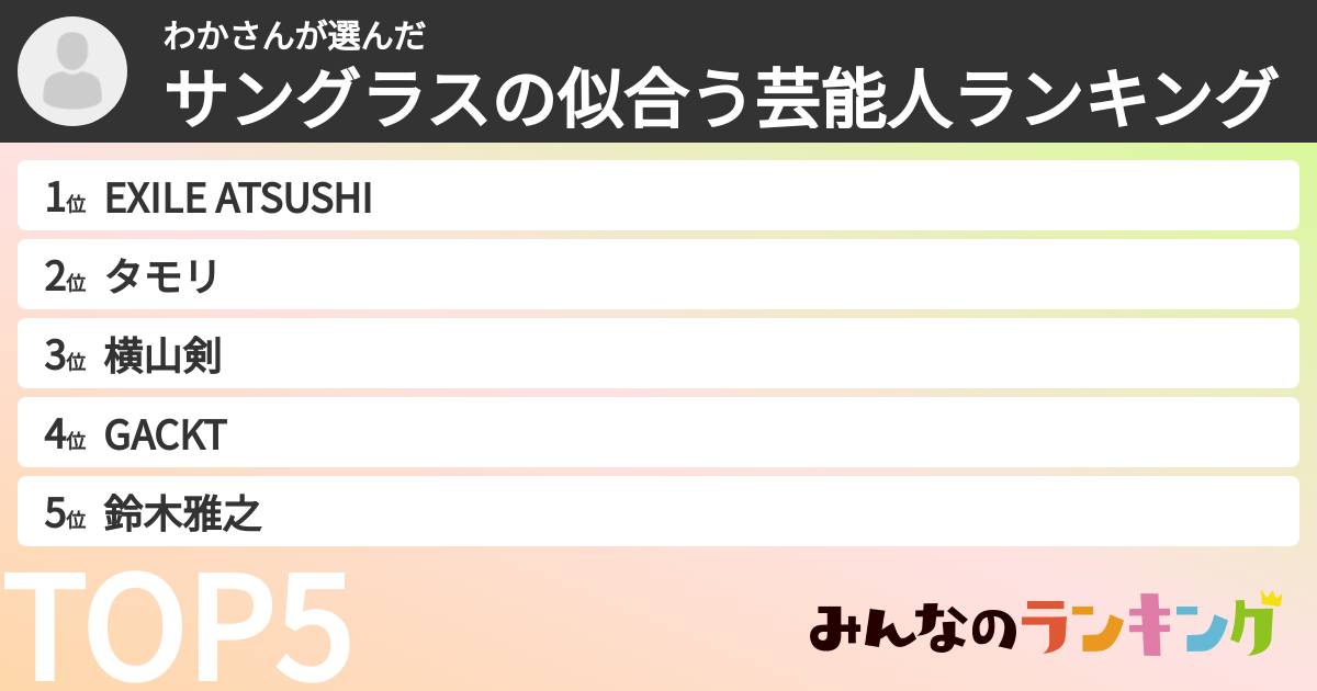 わかさんさんの「サングラスの似合う芸能人ランキング」