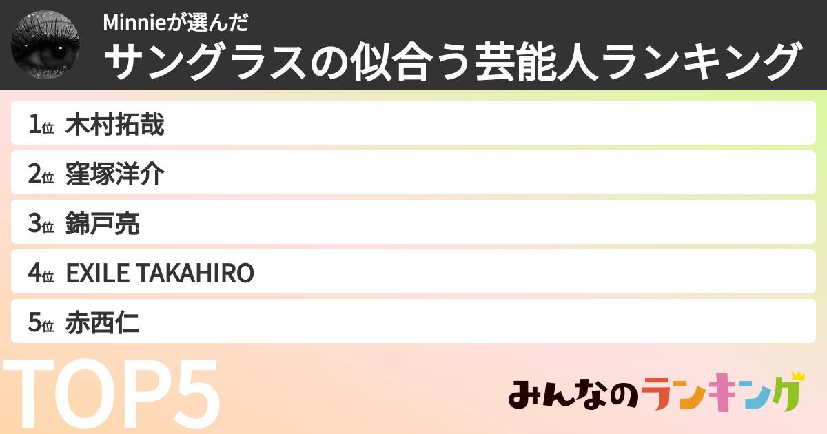 Minnieさんの「サングラスの似合う芸能人ランキング」