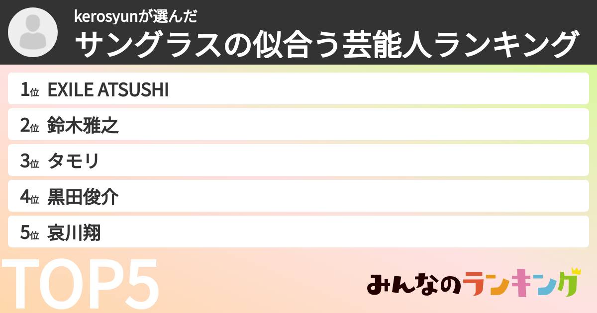 kerosyunさんの「サングラスの似合う芸能人ランキング」