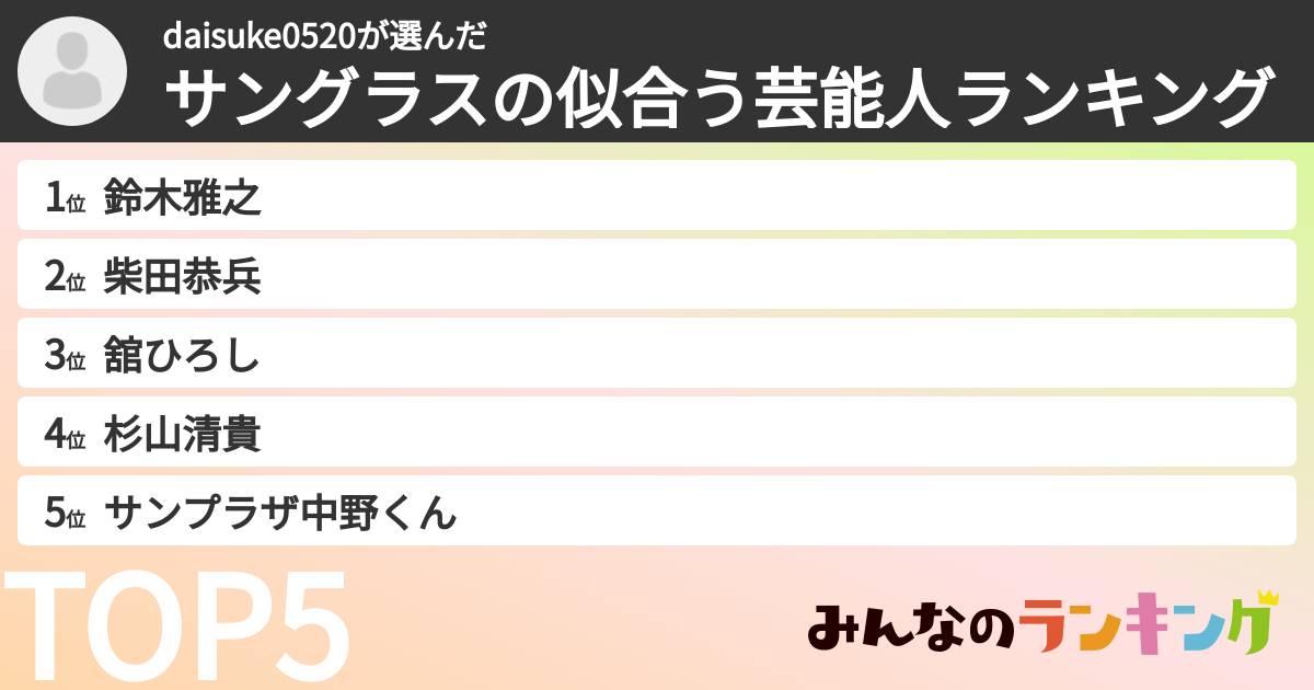 daisuke0520さんの「サングラスの似合う芸能人ランキング」