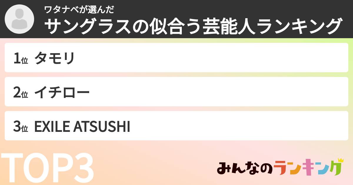 ワタナベさんの「サングラスの似合う芸能人ランキング」