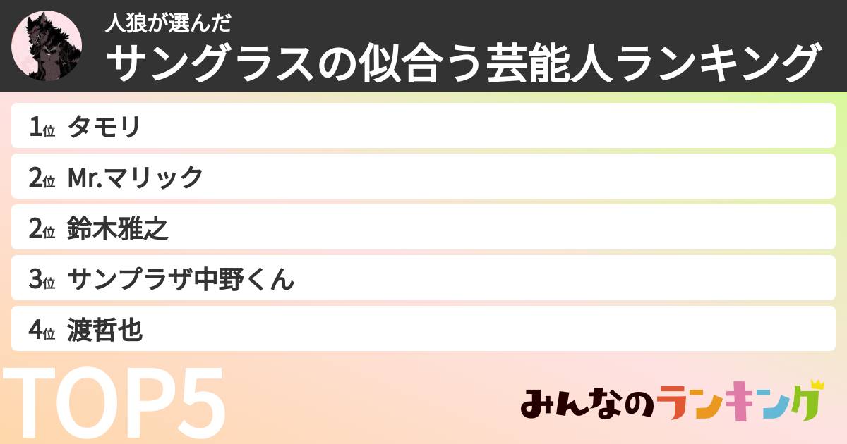 人狼さんの「サングラスの似合う芸能人ランキング」