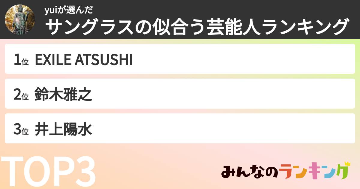 yuiさんの「サングラスの似合う芸能人ランキング」