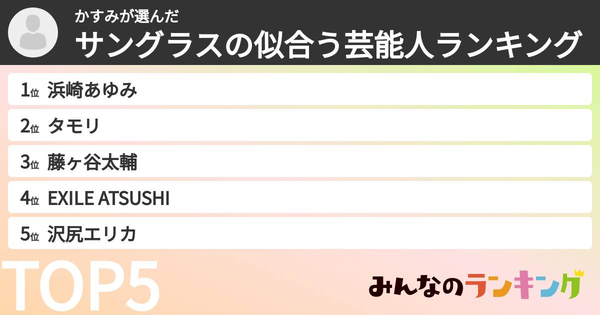 かすみさんの「サングラスの似合う芸能人ランキング」