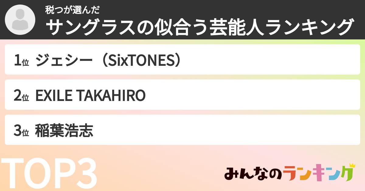 税つさんの「サングラスの似合う芸能人ランキング」