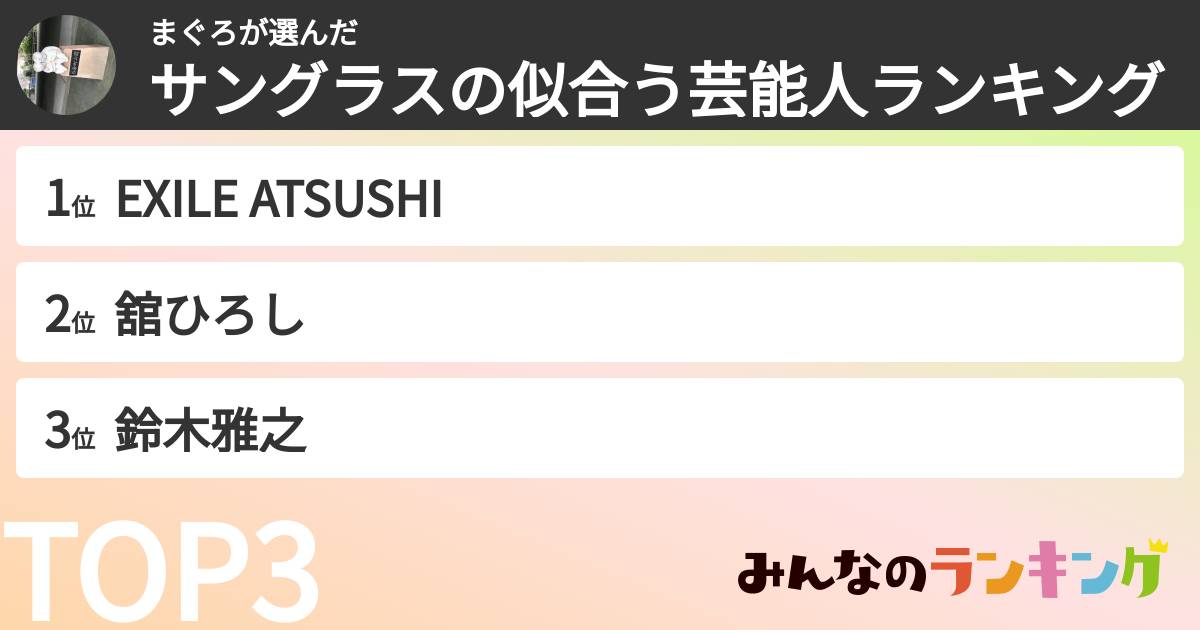 まぐろさんの「サングラスの似合う芸能人ランキング」