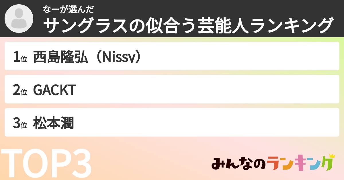 なーさんの「サングラスの似合う芸能人ランキング」