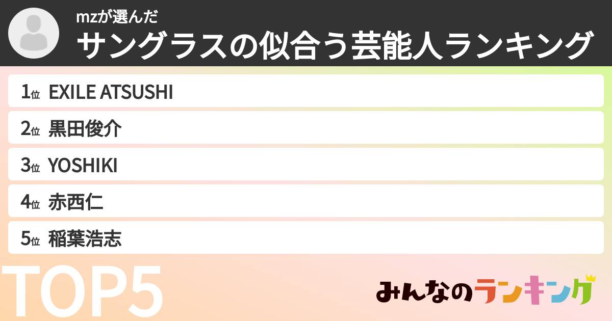 mzさんの「サングラスの似合う芸能人ランキング」