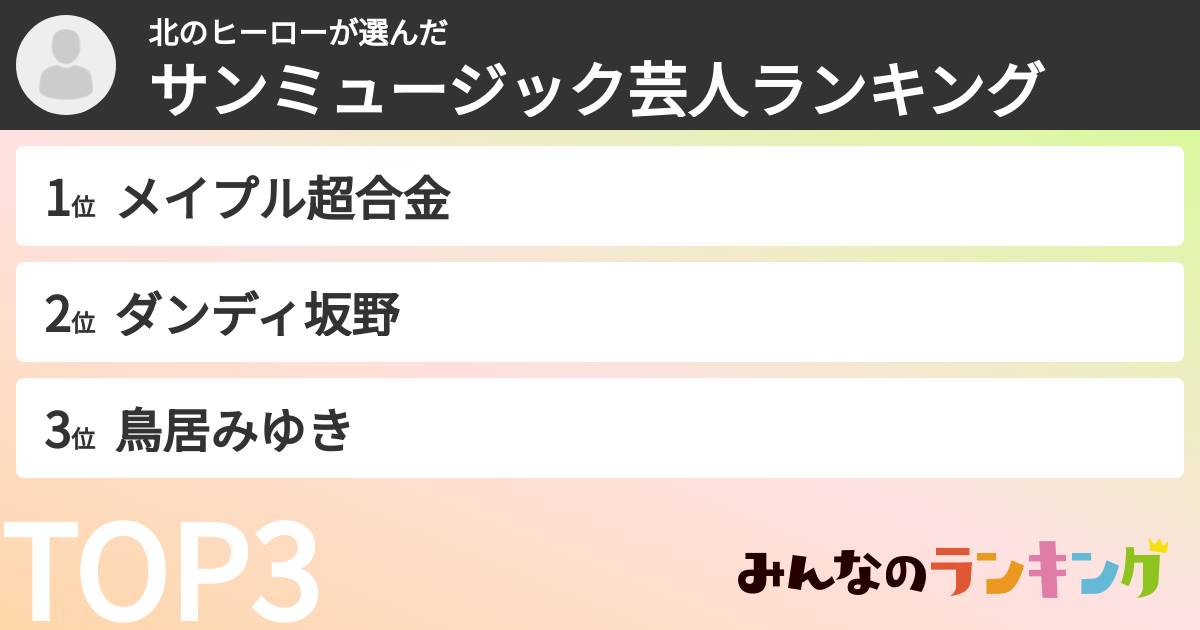 北のヒーローさんの「サンミュージック芸人ランキング」