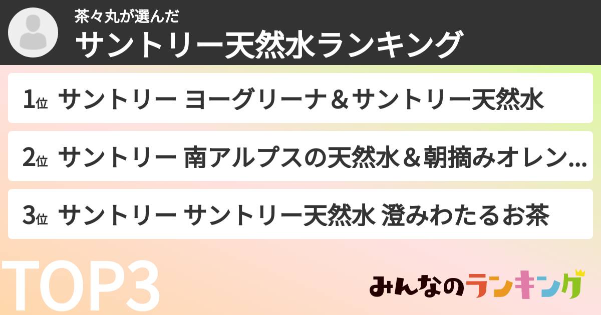 茶々丸さんの「サントリー天然水ランキング」