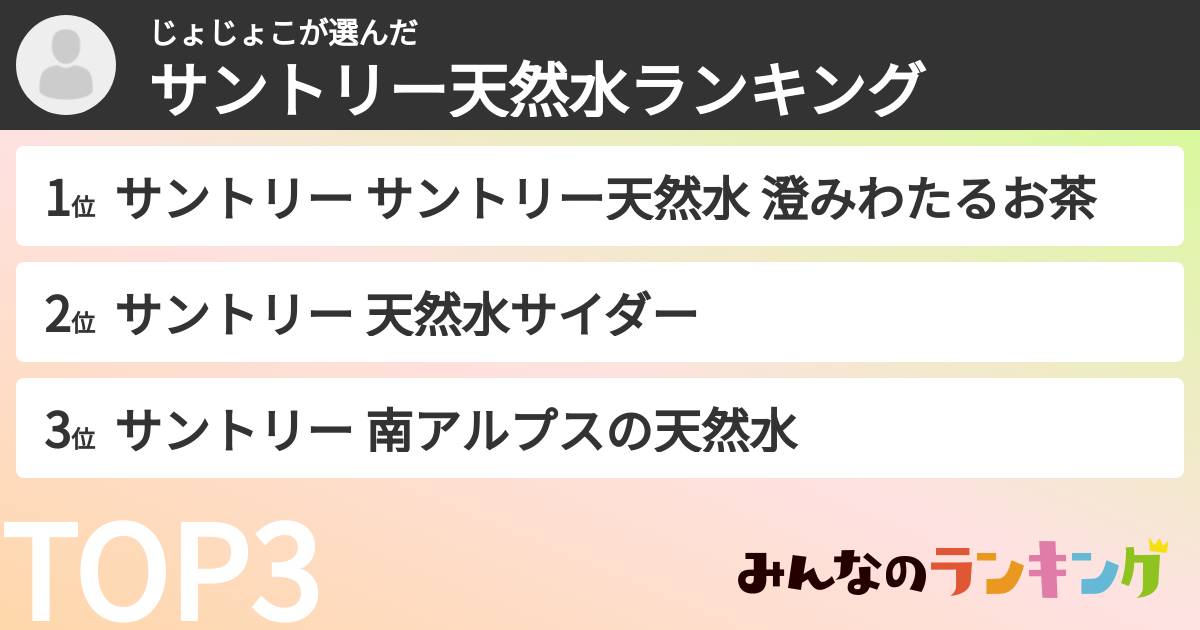 じょじょこさんの「サントリー天然水ランキング」