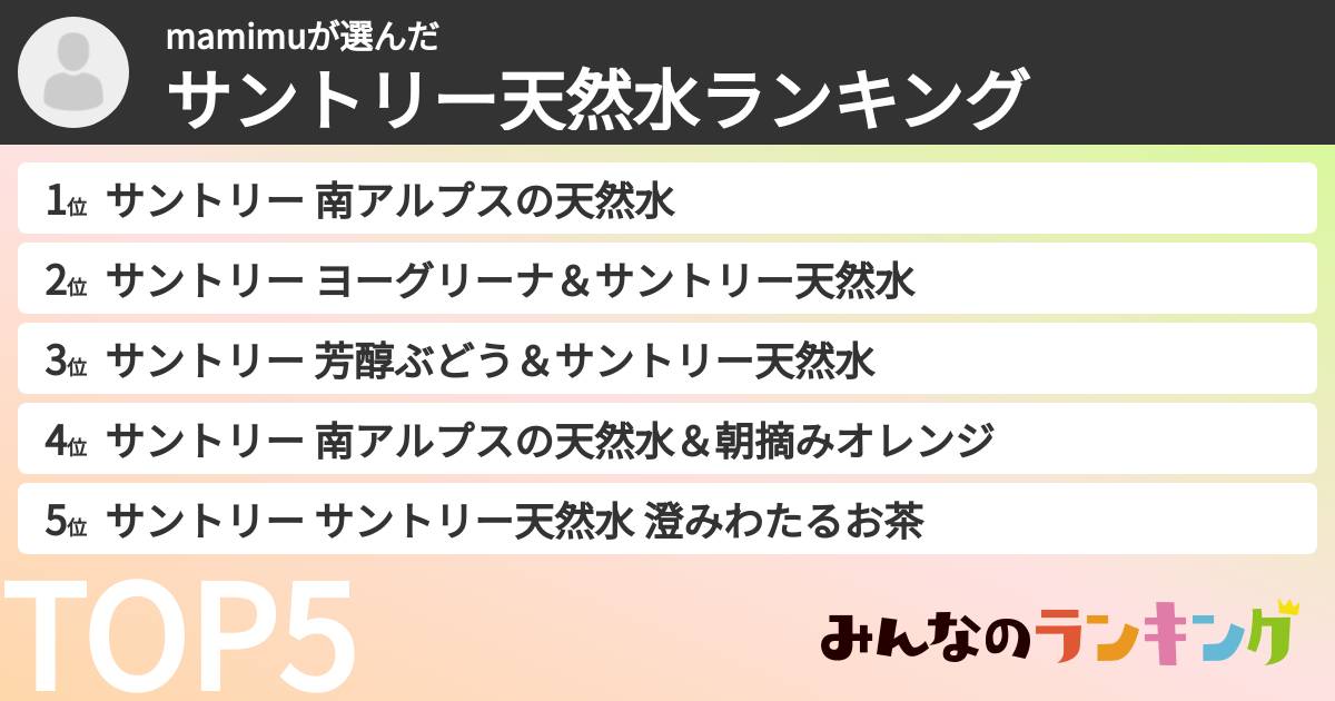 mamimuさんの「サントリー天然水ランキング」