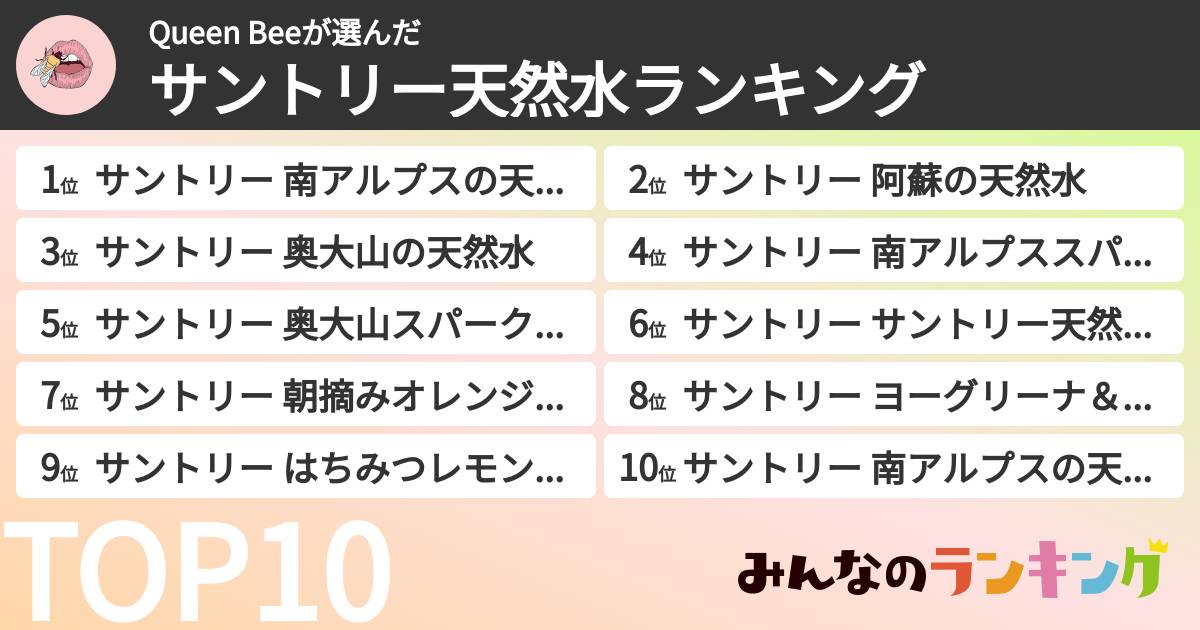 Queen Beeさんの「サントリー天然水ランキング」