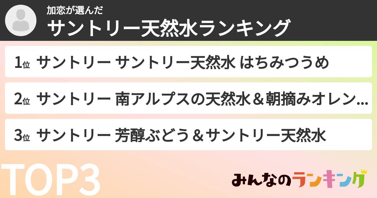 加恋さんの「サントリー天然水ランキング」