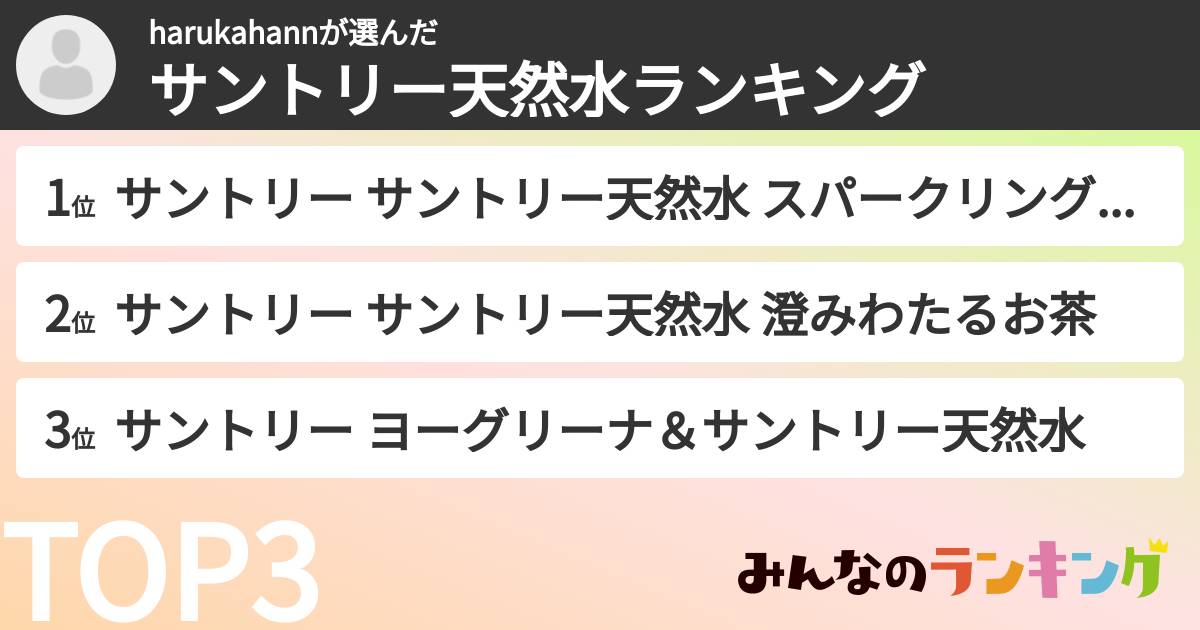 harukahannさんの「サントリー天然水ランキング」