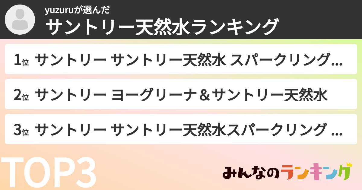 yuzuruさんの「サントリー天然水ランキング」