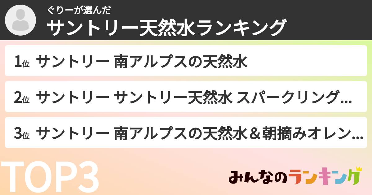ぐりーさんの「サントリー天然水ランキング」