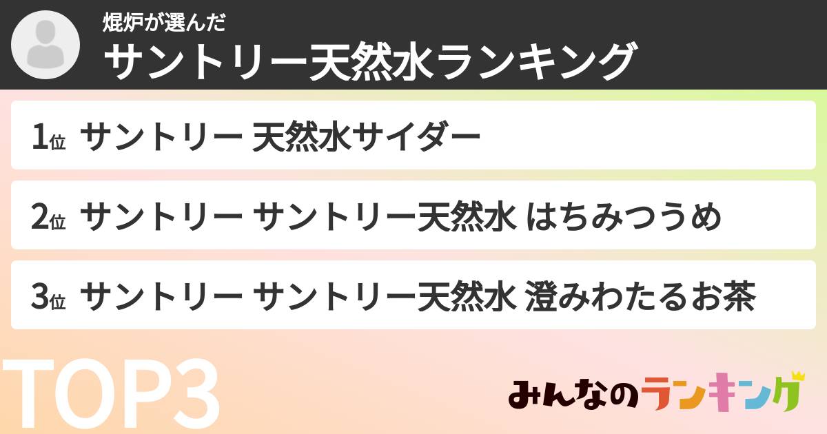 焜炉さんの「サントリー天然水ランキング」