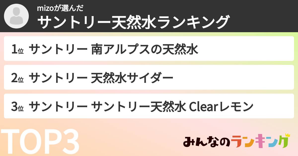 mizoさんの「サントリー天然水ランキング」