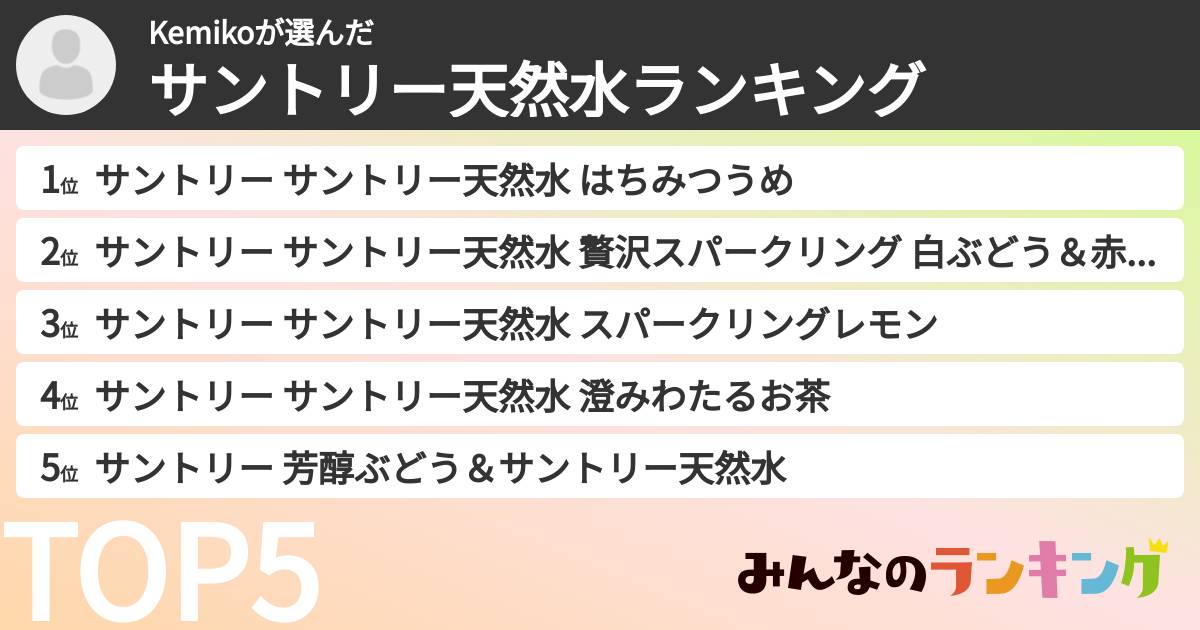 Kemikoさんの「サントリー天然水ランキング」