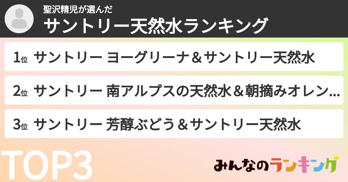 聖沢精児さんの「サントリー天然水ランキング」