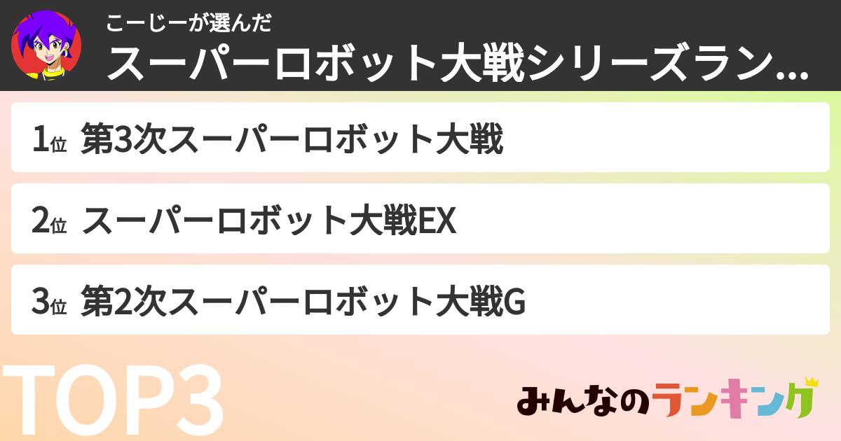 こーじーさんの「スーパーロボット大戦シリーズランキング」