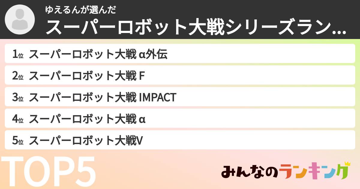 ゆえるんさんの「スーパーロボット大戦シリーズランキング」
