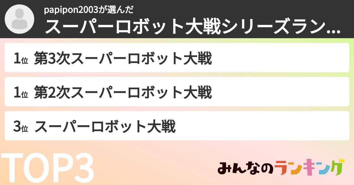 papipon2003さんの「スーパーロボット大戦シリーズランキング」