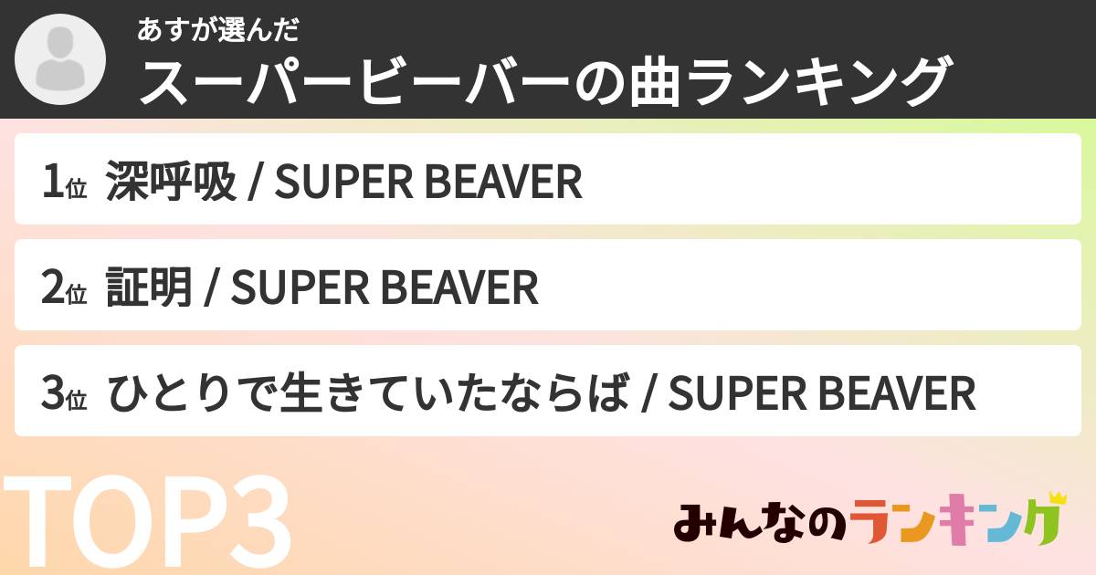 あすさんの「スーパービーバーの曲ランキング」