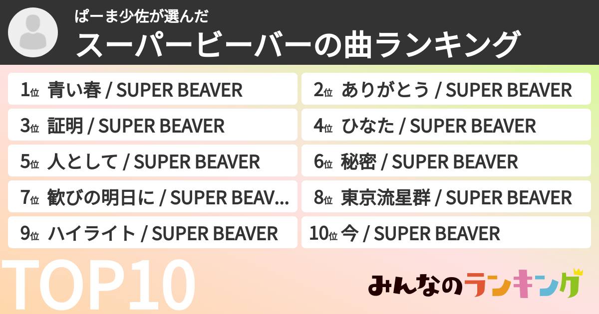 ぱーま少佐さんの「スーパービーバーの曲ランキング」