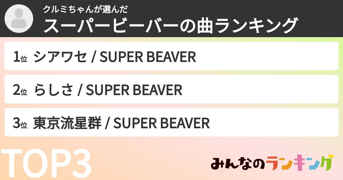 クルミちゃんさんの「スーパービーバーの曲ランキング」